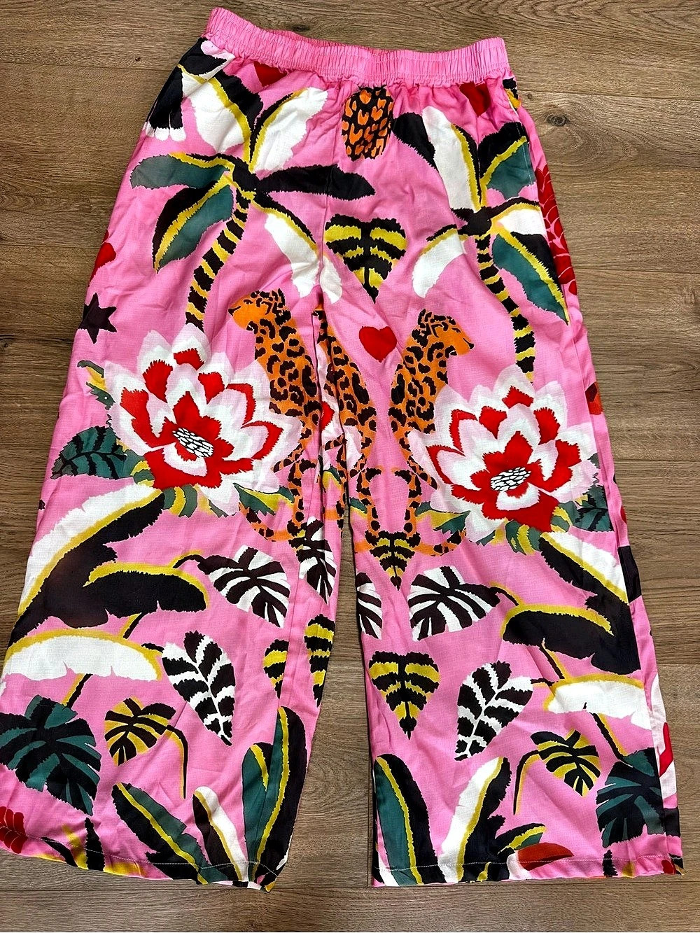 Nice To Meet You Pink Tropical Leopard Palm Tree Wide Leg Pants Wide Leg Pants 2